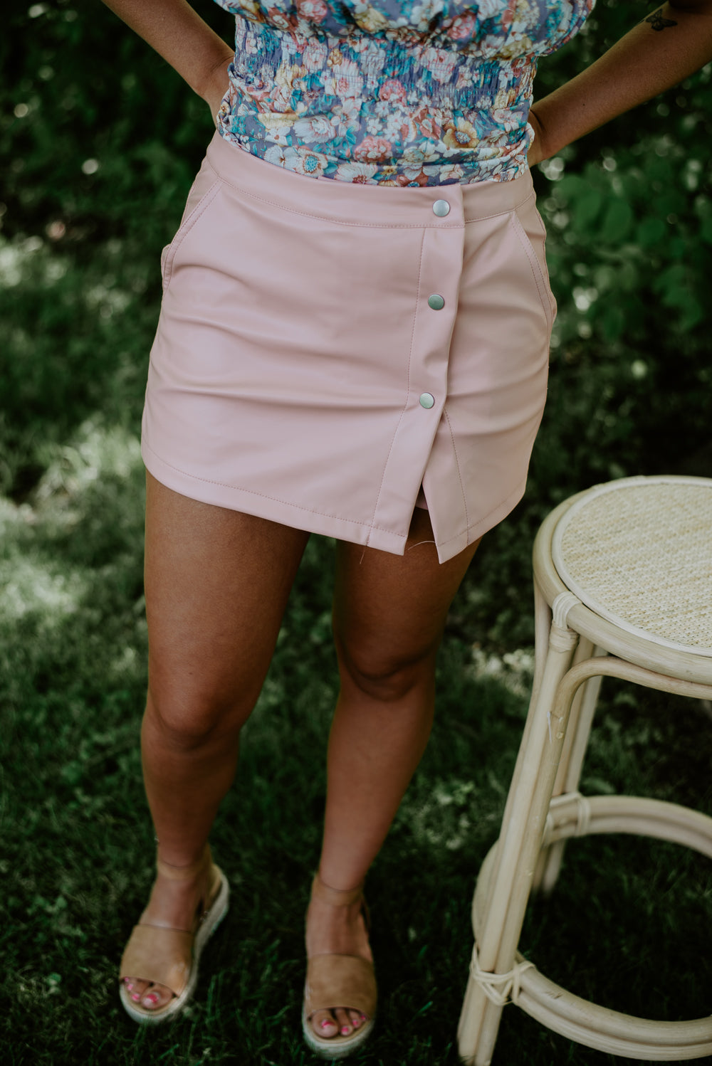 Play The Part Leather Skort, Pink