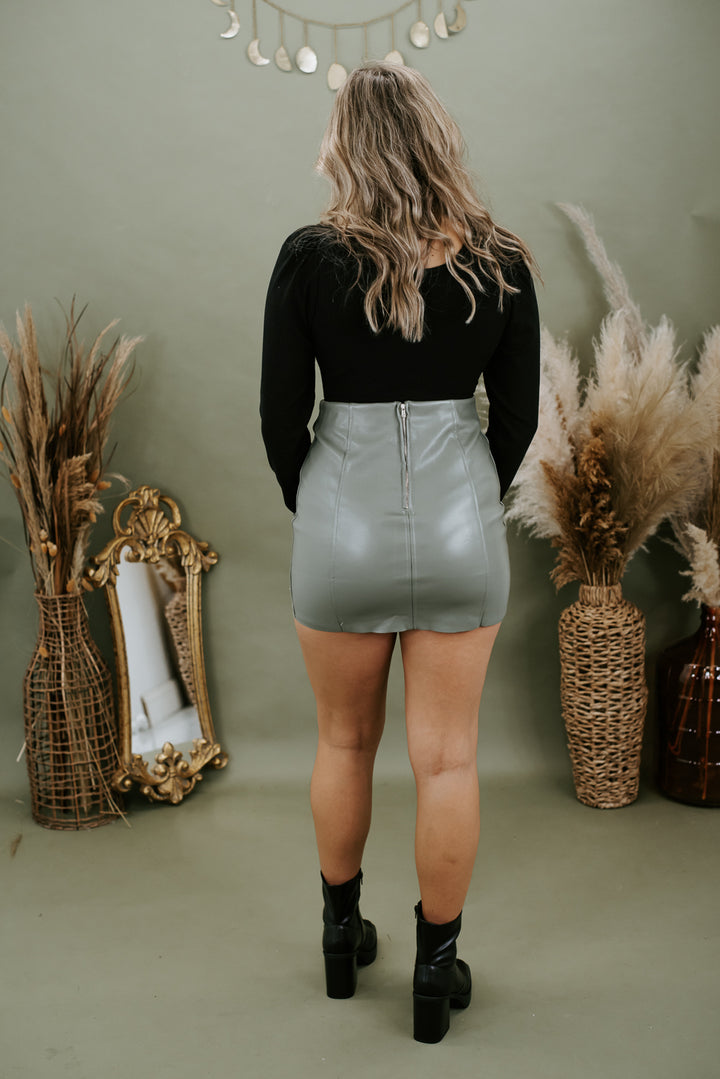 True Stunner Leather Mini Skirt, Sage