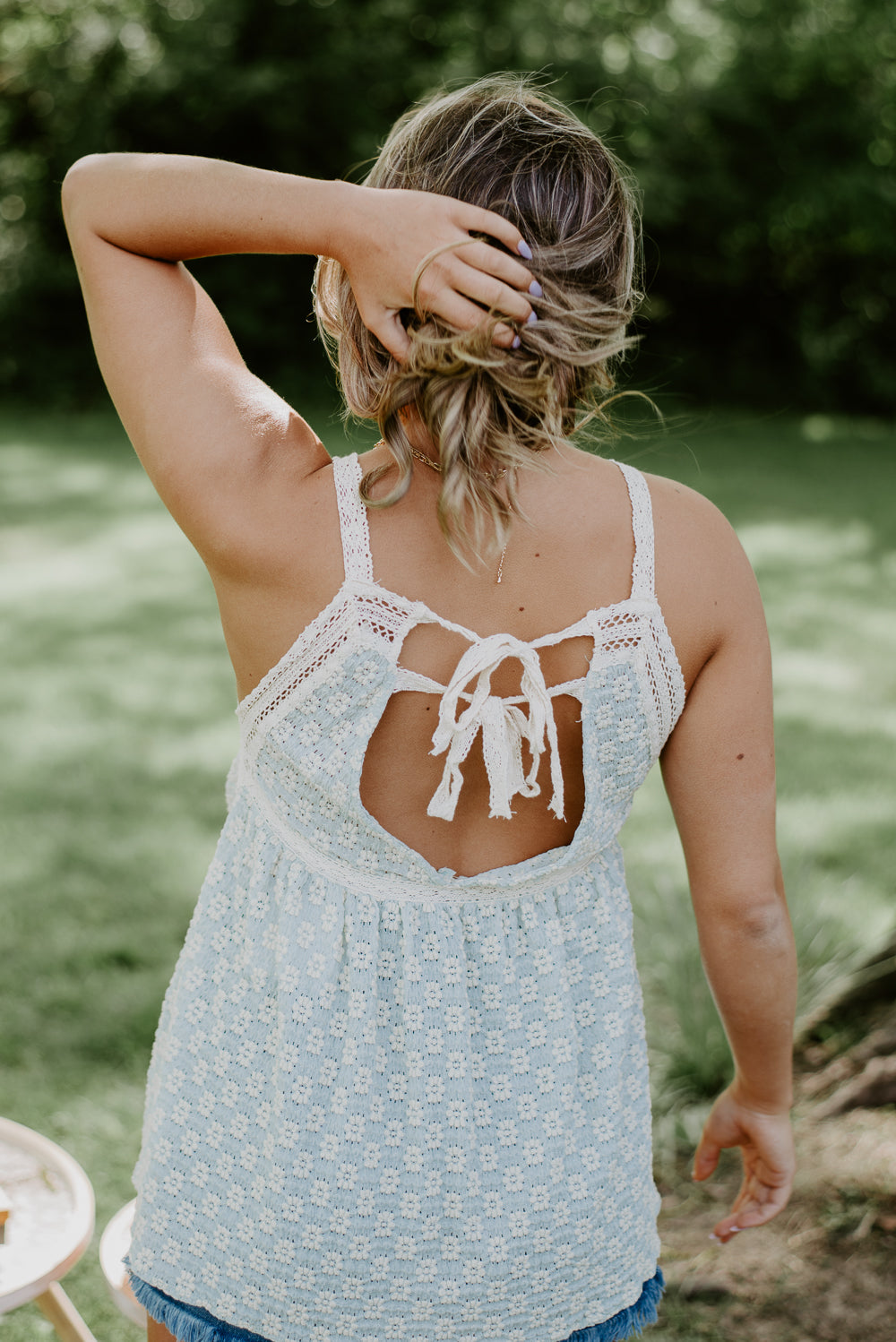 Sincerely Yours Lace Tank, Blue Cream