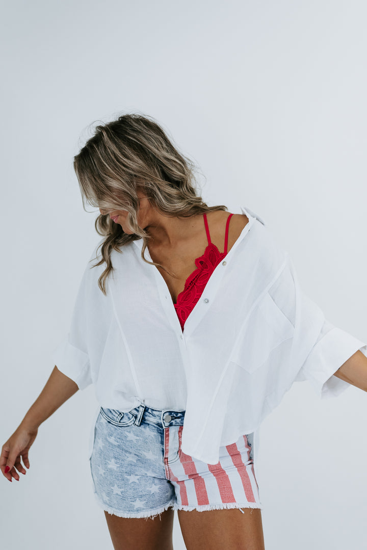 Know Better Button Up Top, Off White