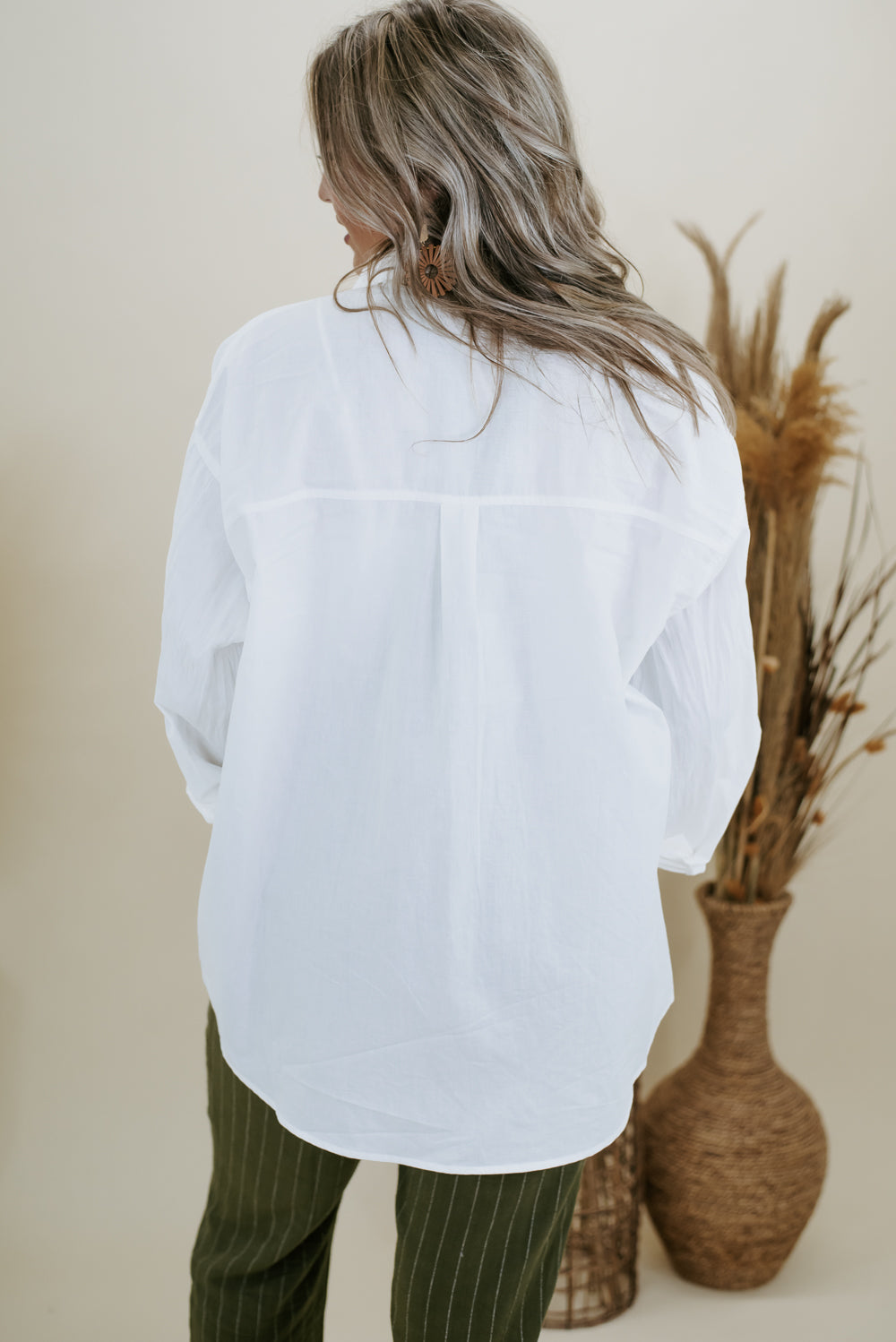 Big Chill Slouchy Button Up, White