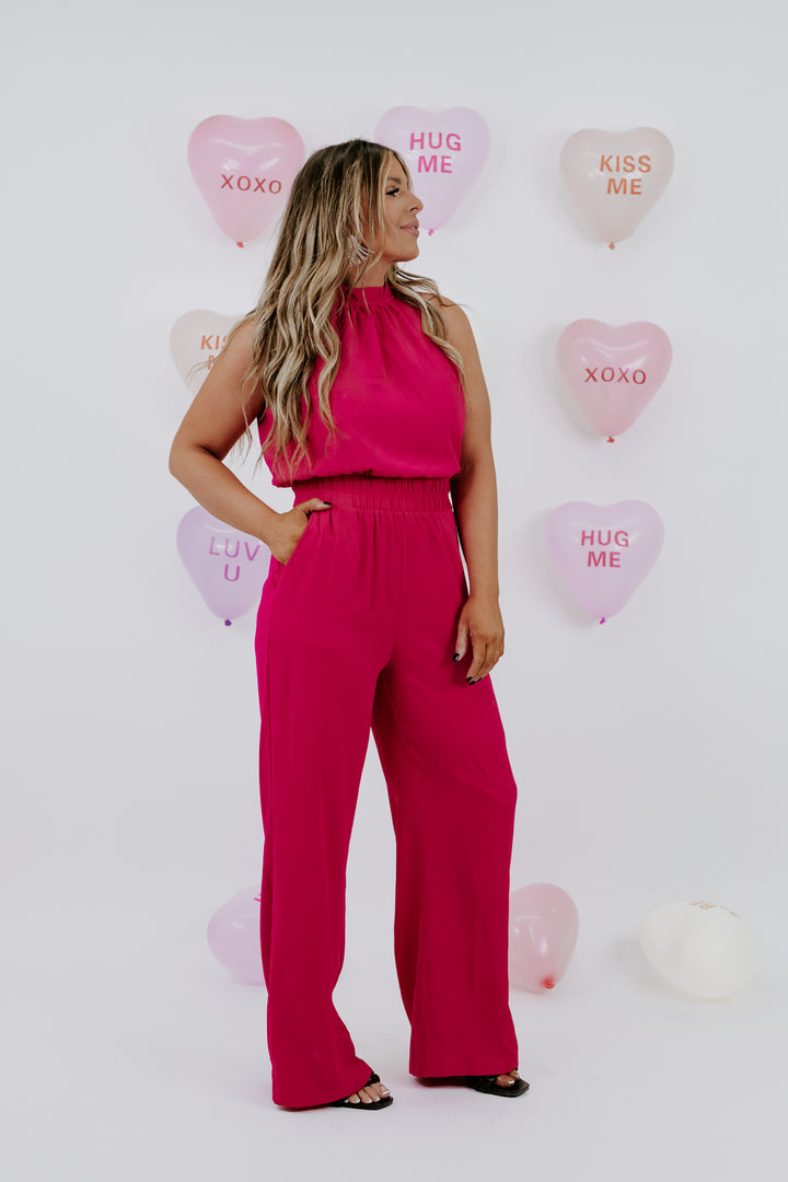 Stole Your Attention Jumpsuit, Hot Pink
