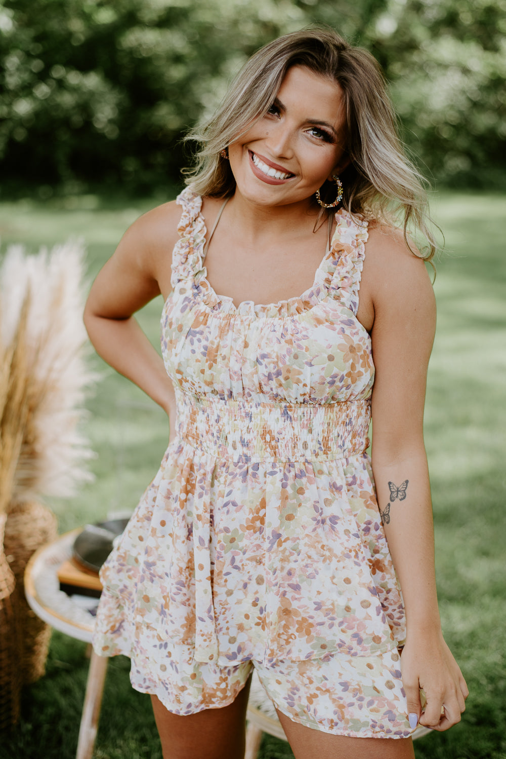 Change Of Pace Floral Romper , Multi