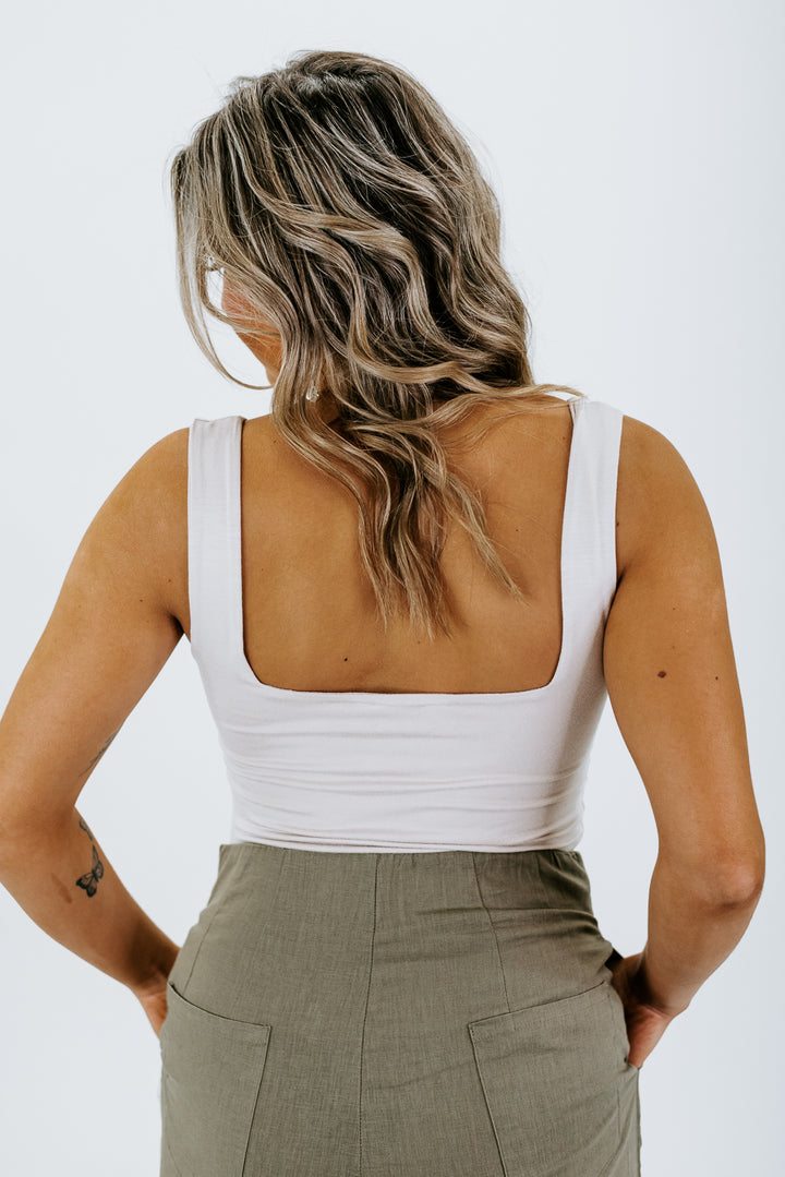 Double Layered Reg Length Tank, lt. taupe