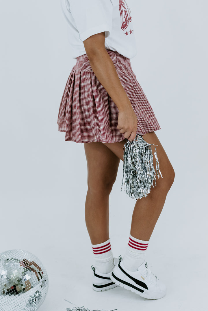 Vibe Check Pleated Mini Skirt, Red/White