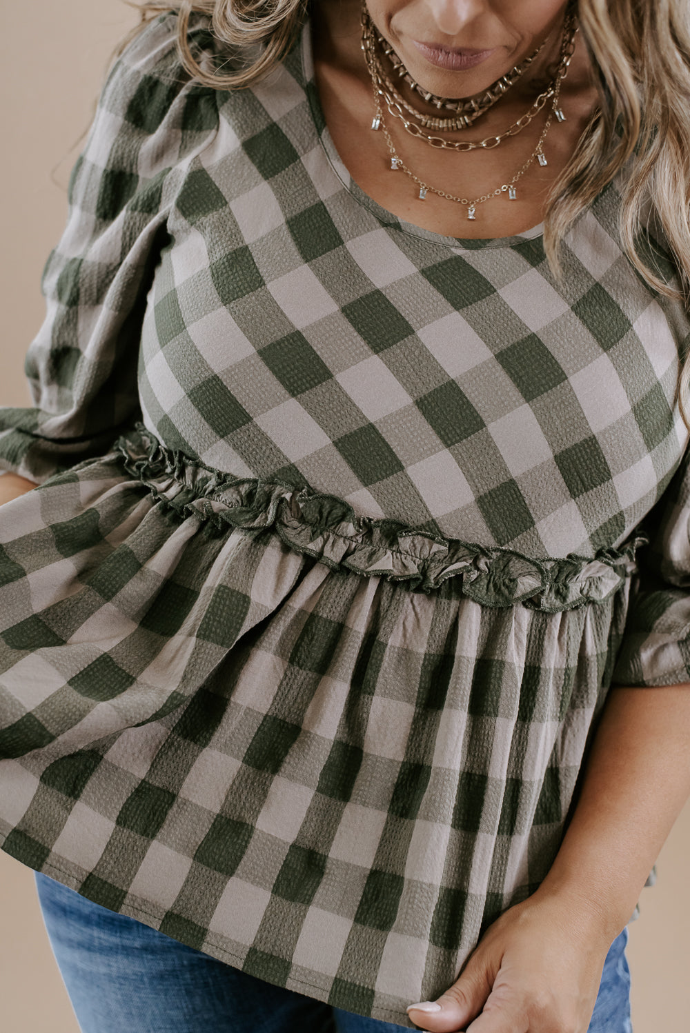 Perfect Day Gingham Blouse, Olive