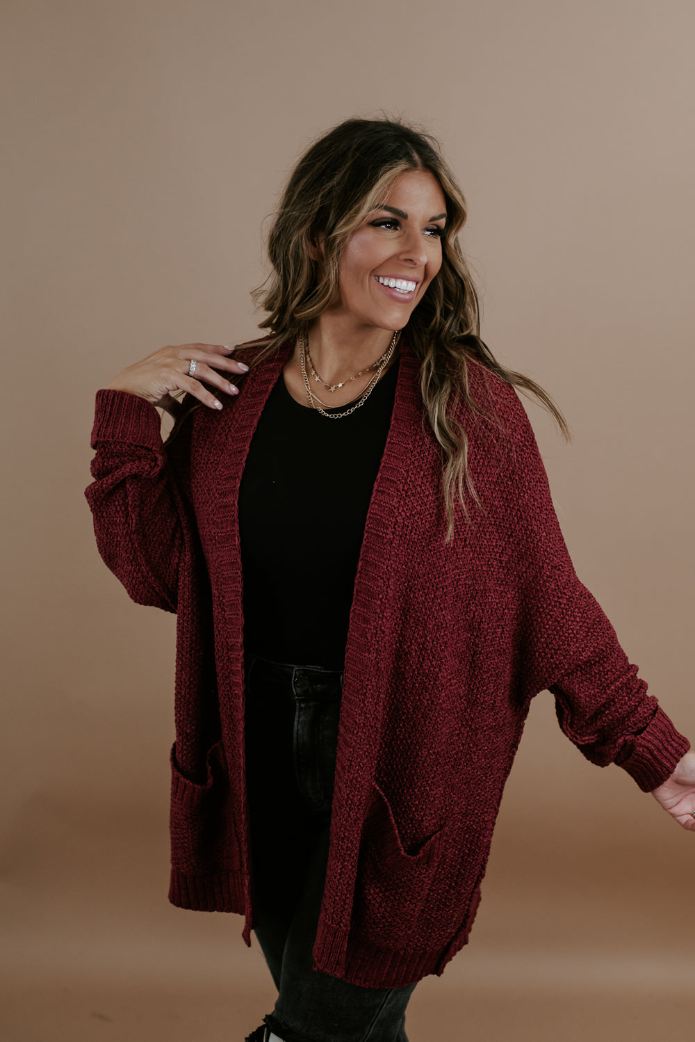 Layer Up Slouchy Cardi , Wine
