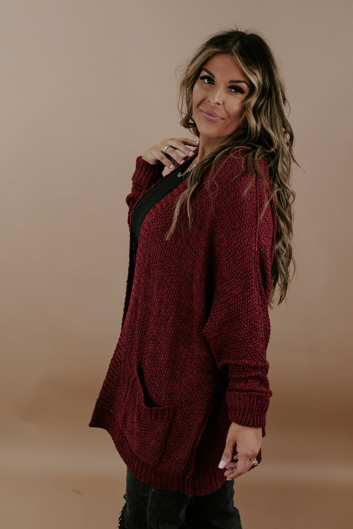 Layer Up Slouchy Cardi , Wine