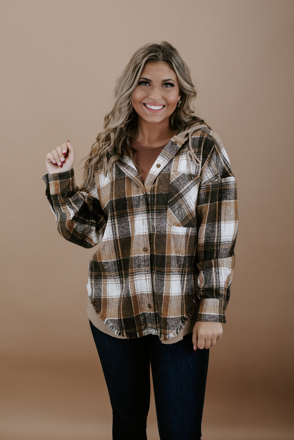 Here & There Hooded Flannel, Mocha
