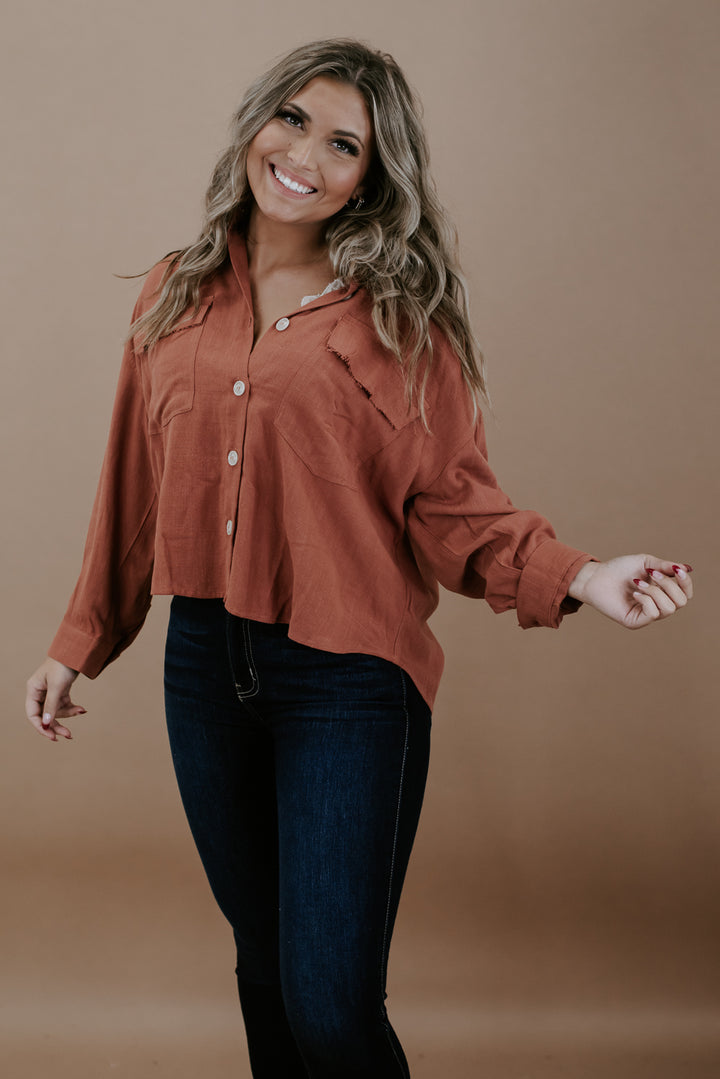 Easy Going Button Up Top, Rust