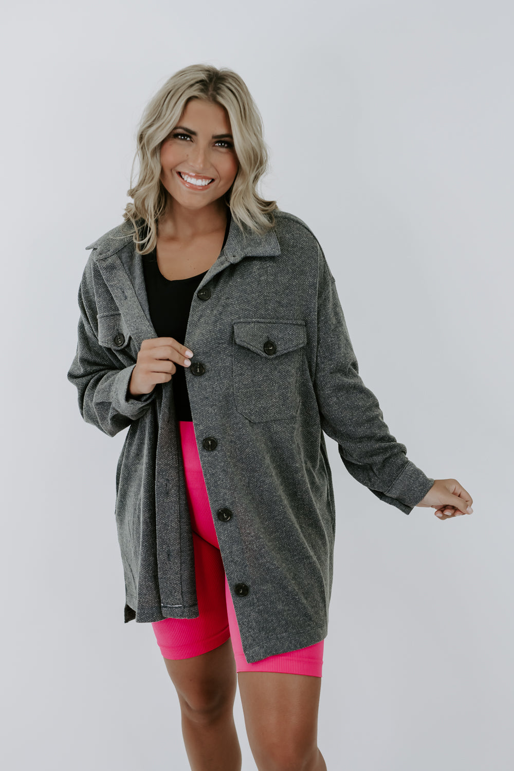 Perfect Day Lightweight Shacket, ASH GREY