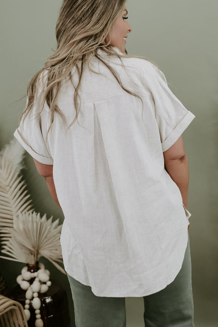 Catch A Vibe Button Up Blouse, Oatmeal