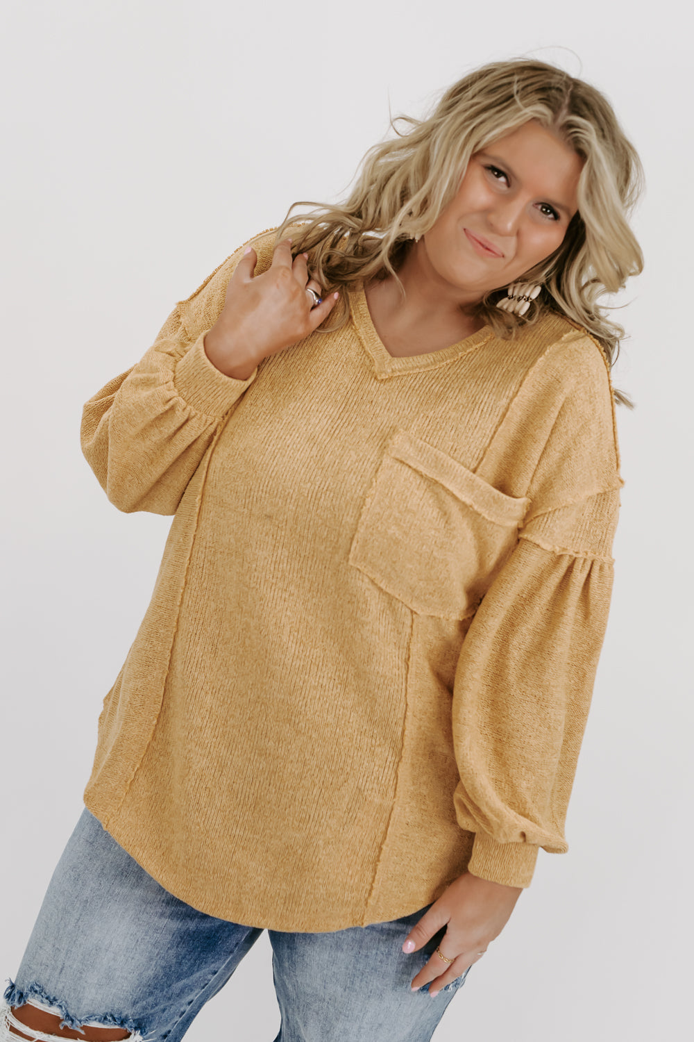 Be You Puff Sleeve Knit Top, Mustard