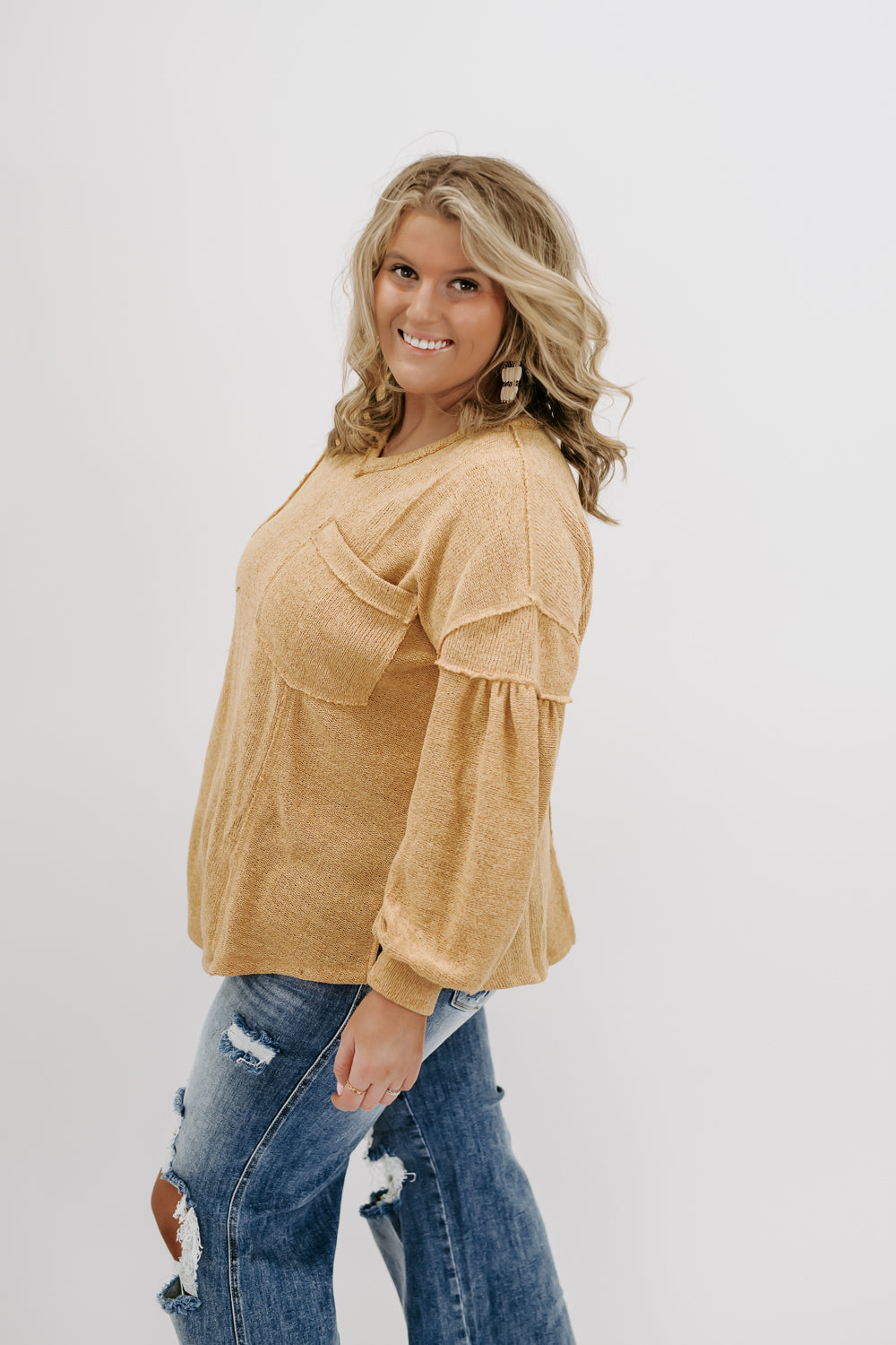 Be You Puff Sleeve Knit Top, Mustard