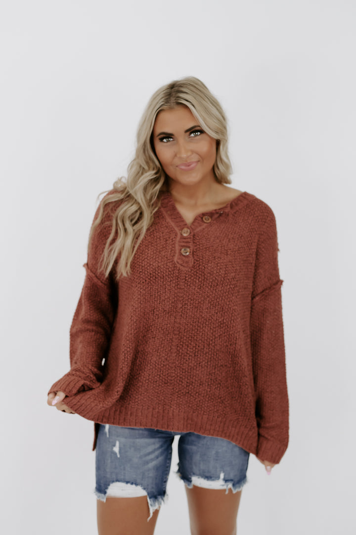 All Day Slouchy Waffle Knit Top,  Cinnamon