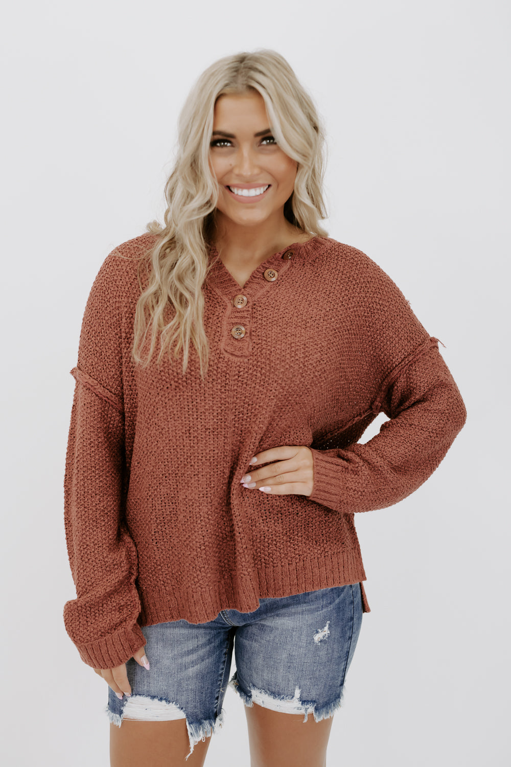 All Day Slouchy Waffle Knit Top,  Cinnamon