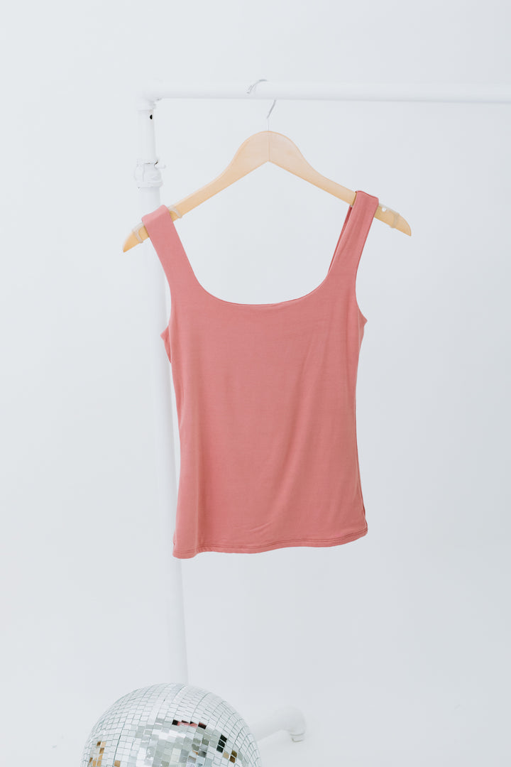 Double Layered Reg Length Tank, ginger coral