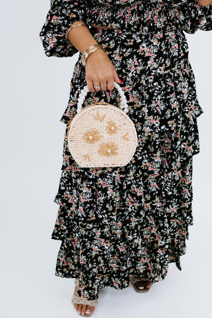 Pearl Flower Handbag, Beige