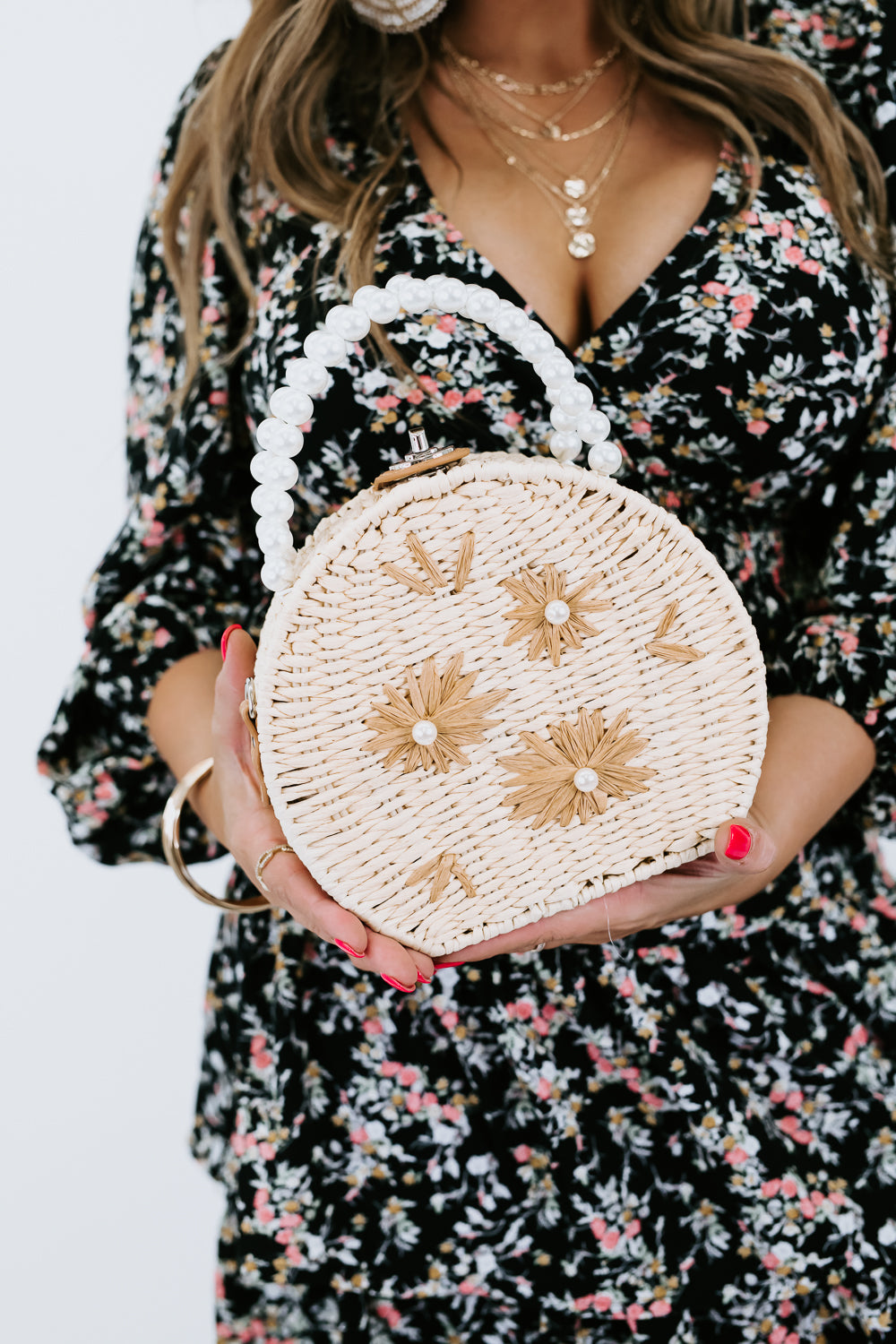 Pearl Flower Handbag, Beige