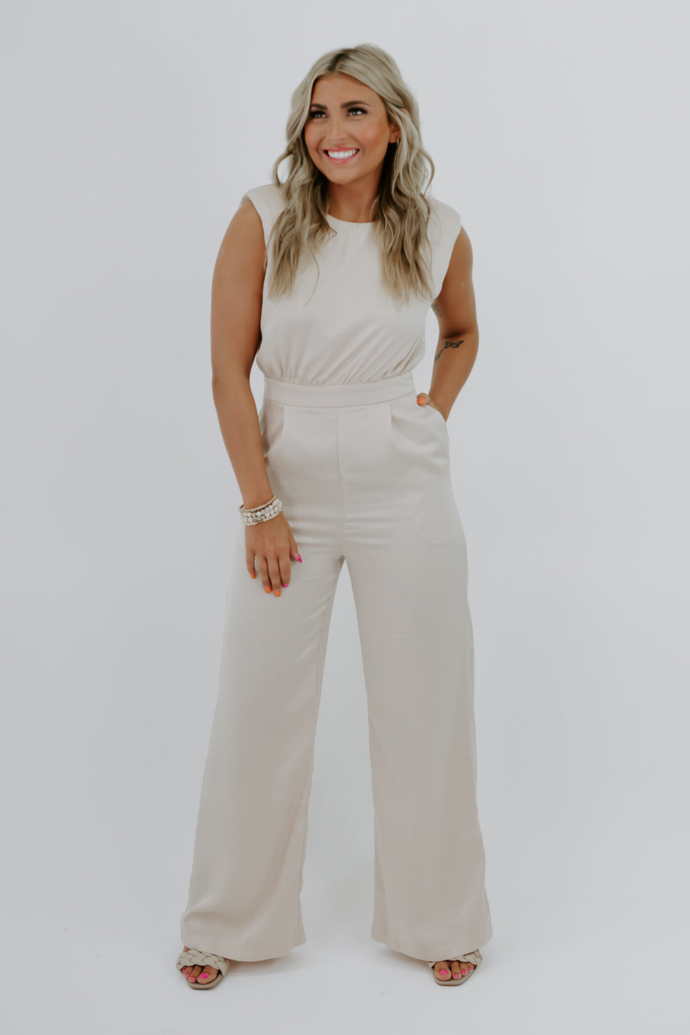 Perfectly Poised Wide leg Jumpsuit, Champagne