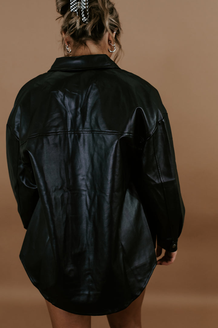 Mega Mood Leather Shacket, Black