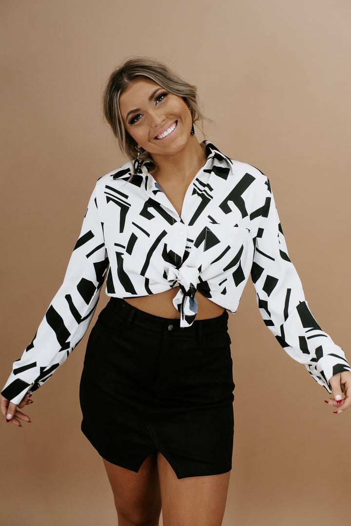 Making Moves Button Up Blouse  , White-Black