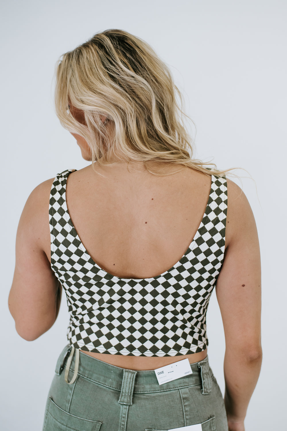 Checking Out Checkered Crop, Olive
