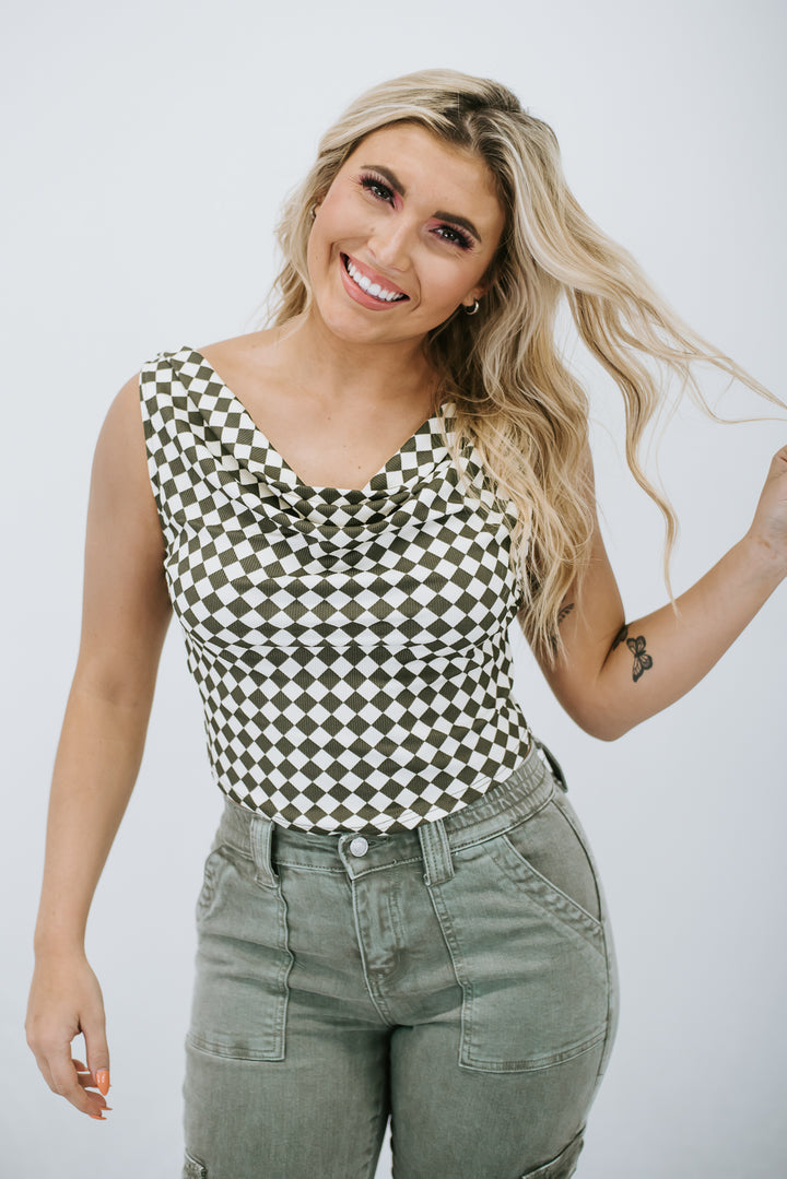 Checking Out Checkered Crop, Olive