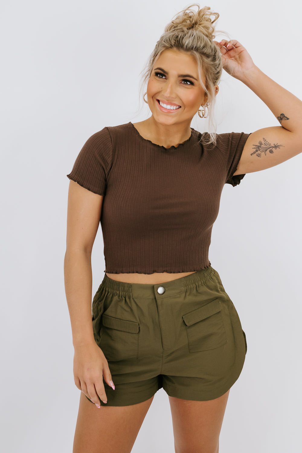 Going Places Ribbed Crop Top, Chocolate