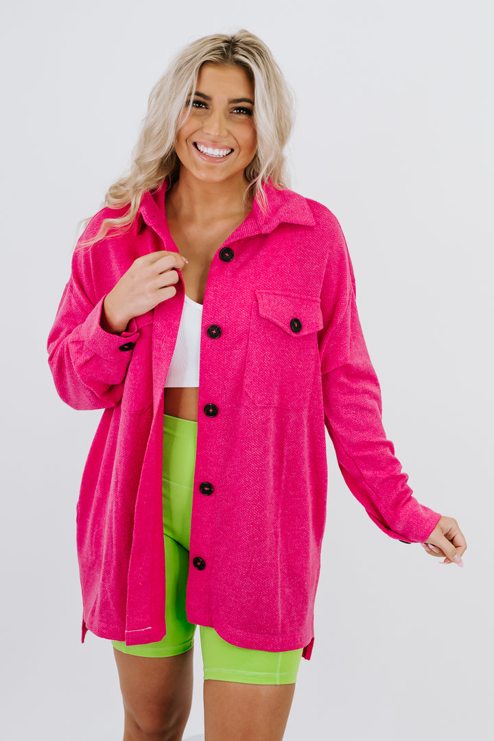 Perfect Day Lightweight Shacket, HOT PINK