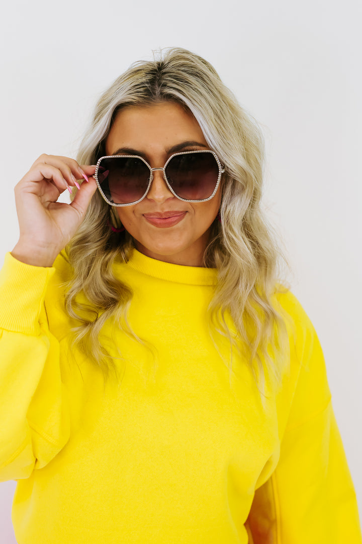 Layla Round Fashion Sunglasses, Gold/Black