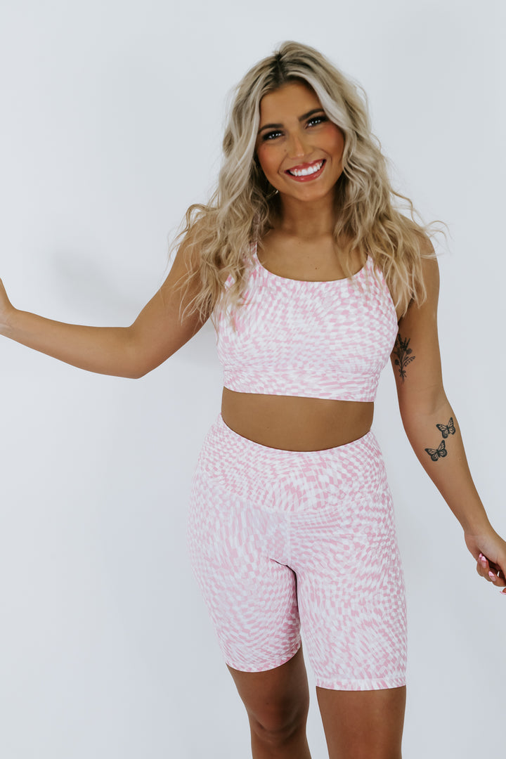 All Active Wavy Checkered Sports Bra, Pink