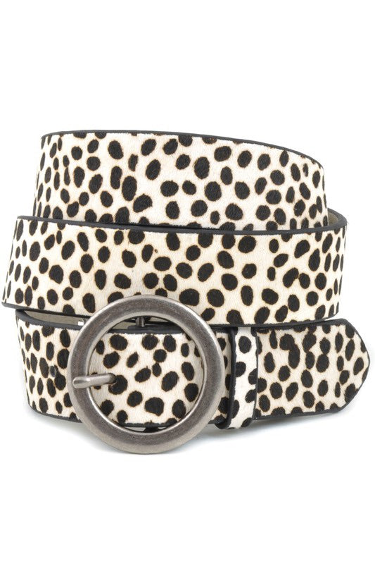 White Cheetah Leather Belt, White