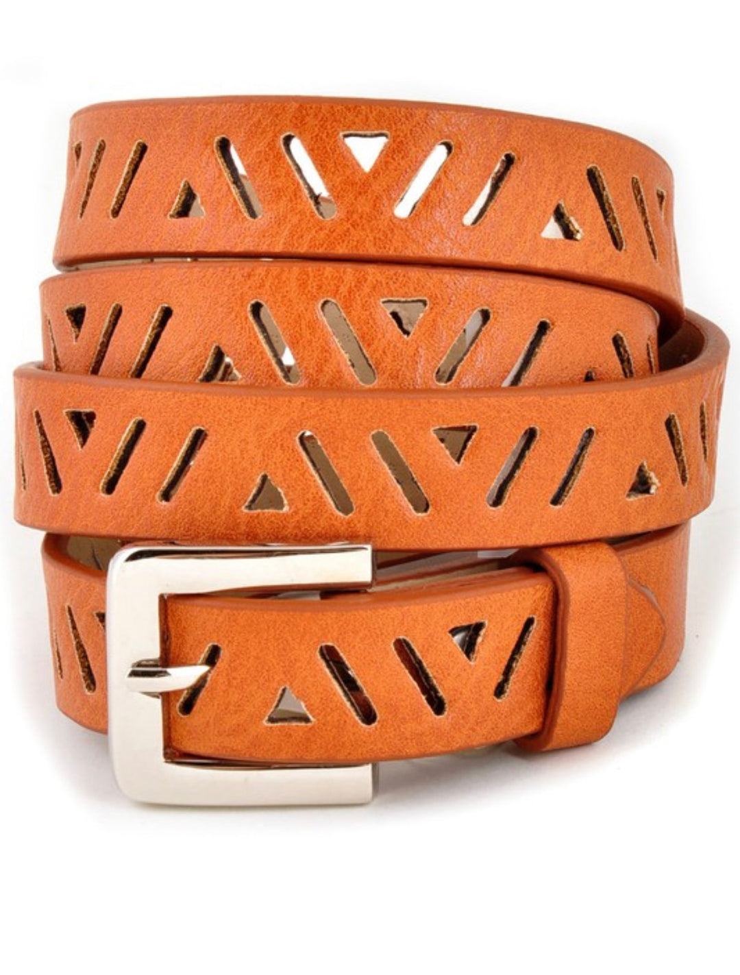 Skinny Cut-Out Leather Belt , Tan
